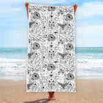 White And Black Wicca Magical Print Beach Towel