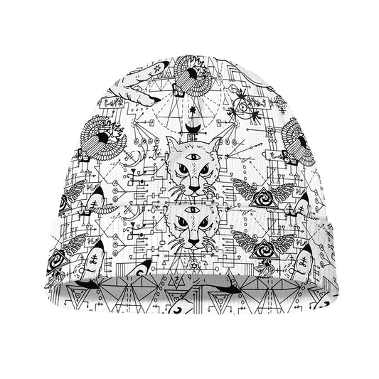 White And Black Wicca Magical Print Beanie