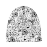 White And Black Wicca Magical Print Beanie
