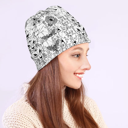 White And Black Wicca Magical Print Beanie