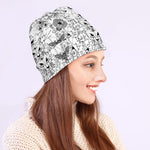 White And Black Wicca Magical Print Beanie