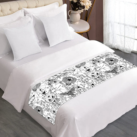 White And Black Wicca Magical Print Bed Runner