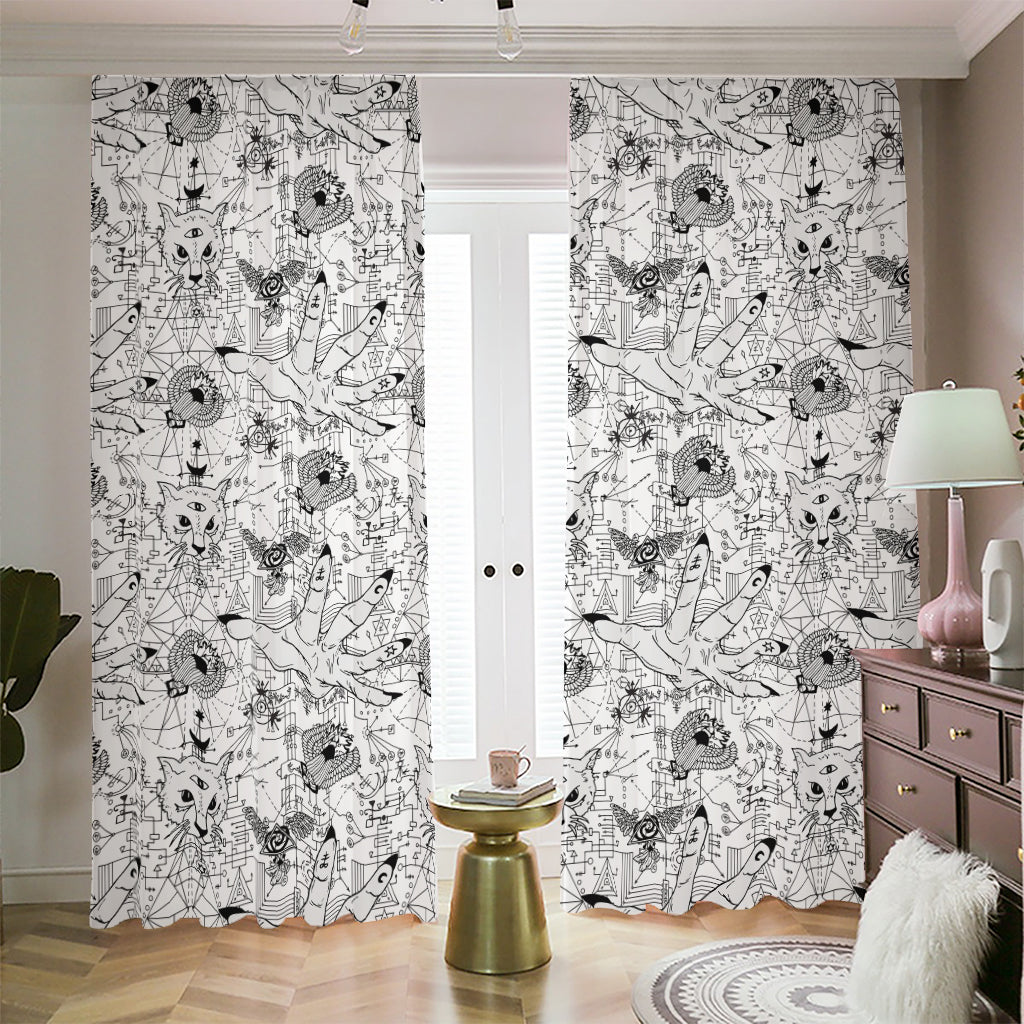 White And Black Wicca Magical Print Blackout Pencil Pleat Curtains