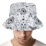 White And Black Wicca Magical Print Bucket Hat