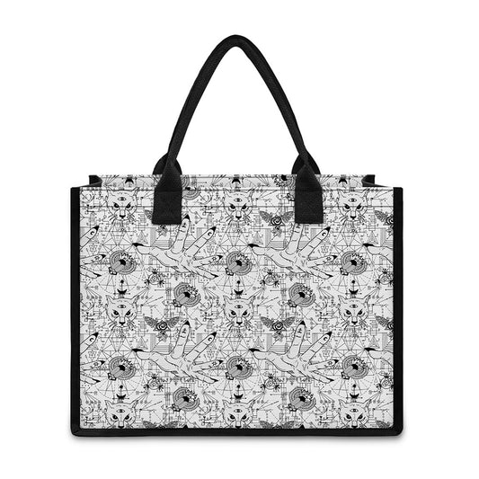 White And Black Wicca Magical Print Canvas Tote Bag
