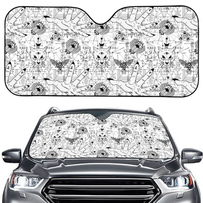 White And Black Wicca Magical Print Car Windshield Sun Shade