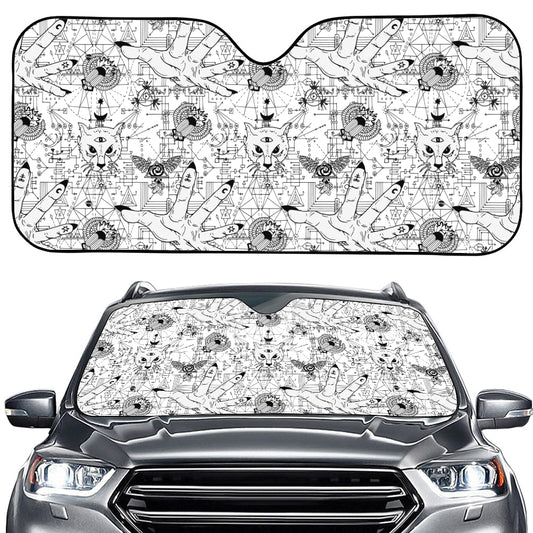 White And Black Wicca Magical Print Car Windshield Sun Shade