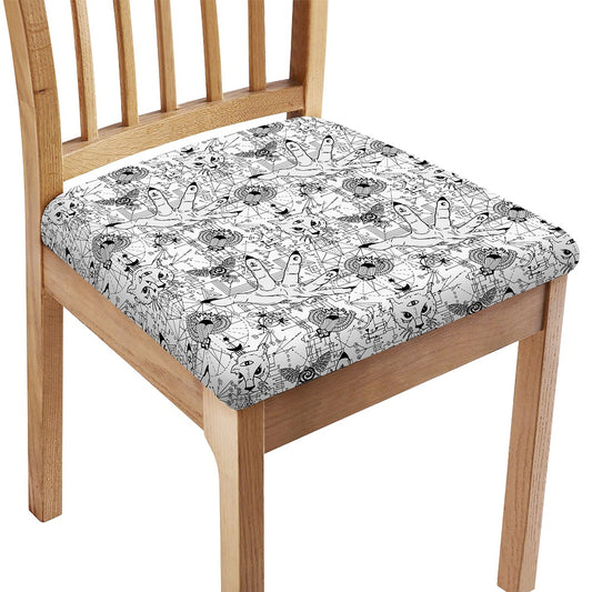White And Black Wicca Magical Print Chair Cushion Cover