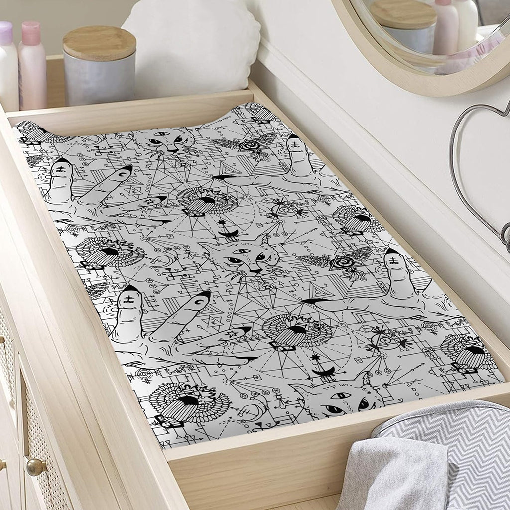 White And Black Wicca Magical Print Changing Pad Cover