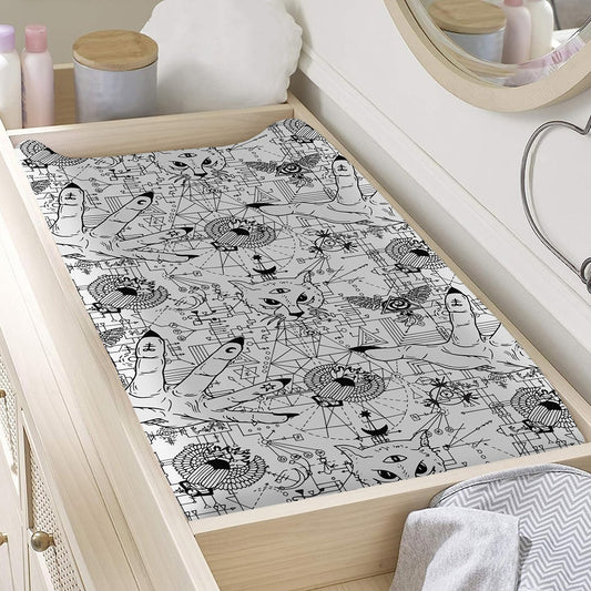 White And Black Wicca Magical Print Changing Pad Cover