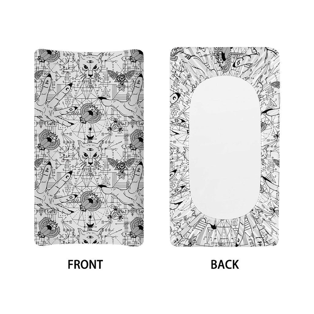 White And Black Wicca Magical Print Changing Pad Cover