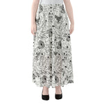 White And Black Wicca Magical Print Chiffon Maxi Skirt