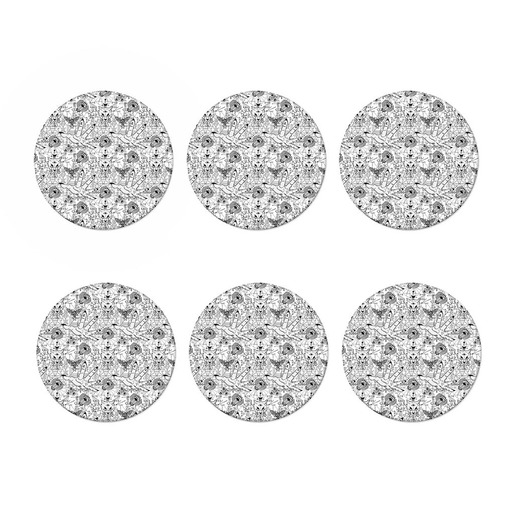 White And Black Wicca Magical Print Coaster Set