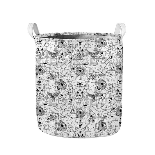 White And Black Wicca Magical Print Collapsible Laundry Basket