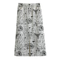 White And Black Wicca Magical Print Cotton Front Slit Maxi Skirt