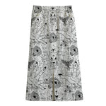 White And Black Wicca Magical Print Cotton Front Slit Maxi Skirt