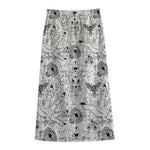 White And Black Wicca Magical Print Cotton Front Slit Maxi Skirt