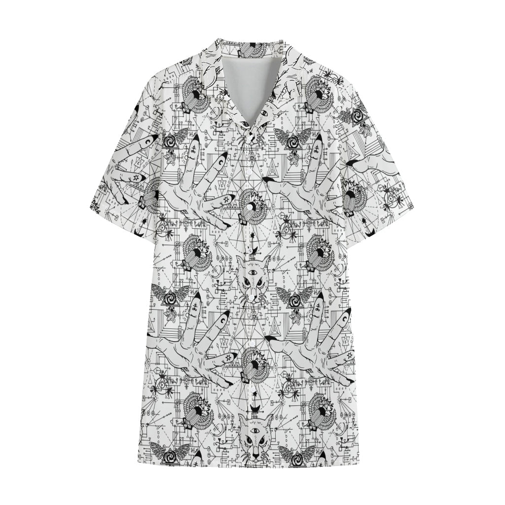 White And Black Wicca Magical Print Cotton Hawaiian Shirt