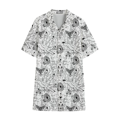 White And Black Wicca Magical Print Cotton Hawaiian Shirt