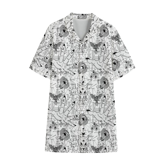 White And Black Wicca Magical Print Cotton Hawaiian Shirt
