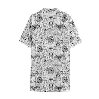 White And Black Wicca Magical Print Cotton Hawaiian Shirt