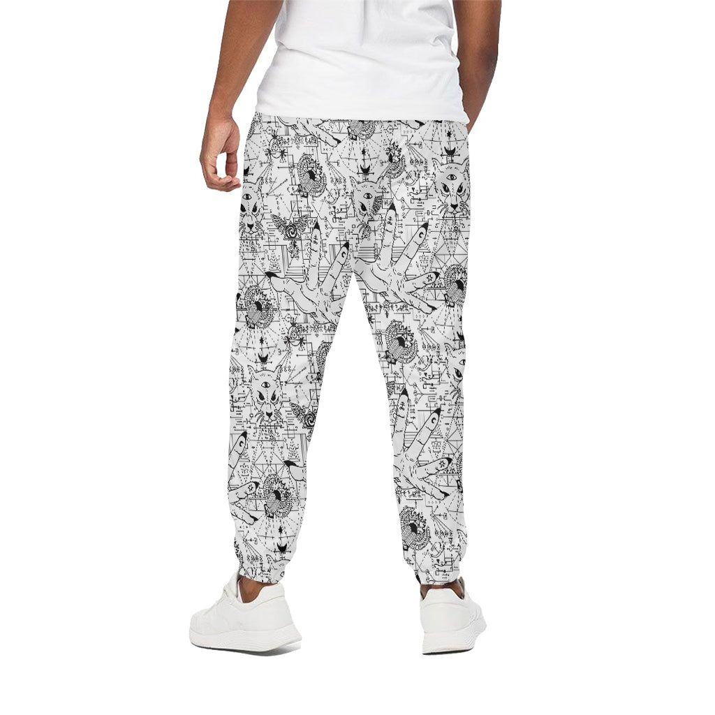 White And Black Wicca Magical Print Cotton Pants
