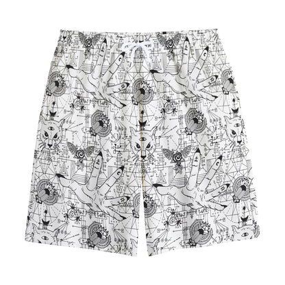 White And Black Wicca Magical Print Cotton Shorts