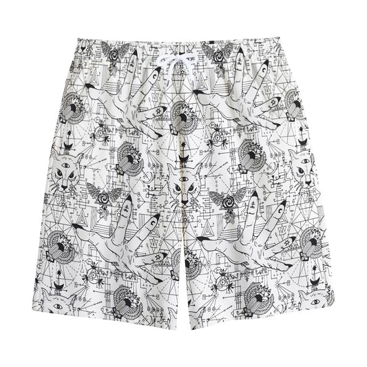 White And Black Wicca Magical Print Cotton Shorts