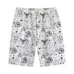 White And Black Wicca Magical Print Cotton Shorts