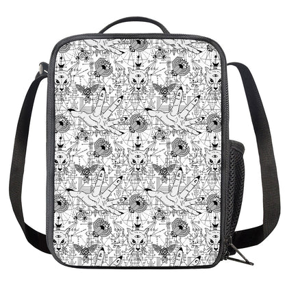 White And Black Wicca Magical Print Crossbody Lunch Bag