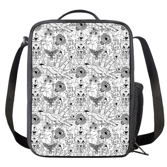 White And Black Wicca Magical Print Crossbody Lunch Bag