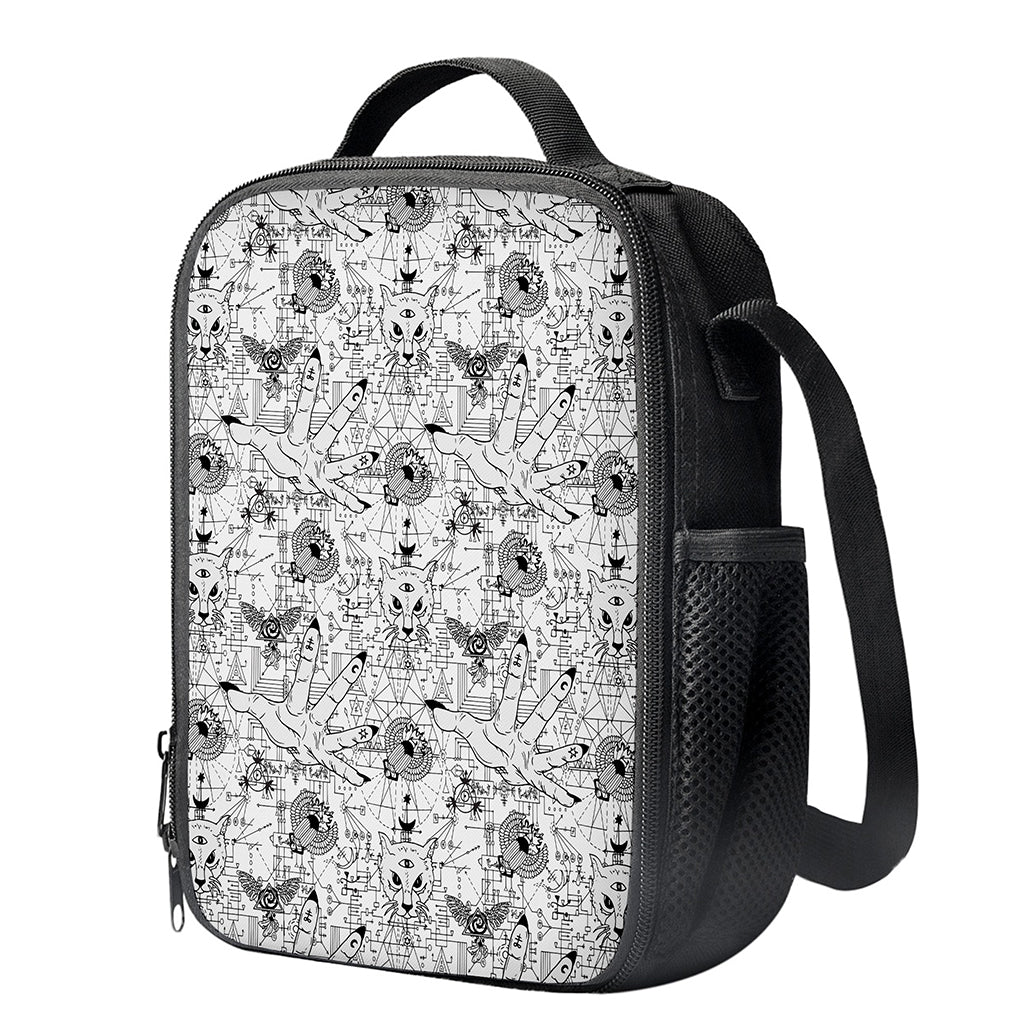 White And Black Wicca Magical Print Crossbody Lunch Bag