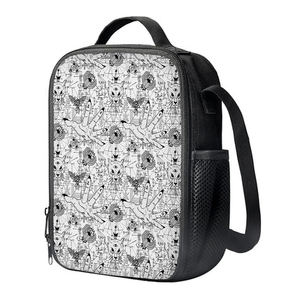 White And Black Wicca Magical Print Crossbody Lunch Bag