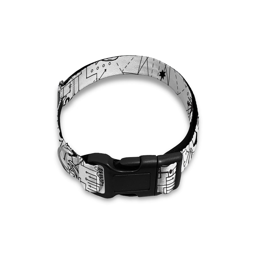 White And Black Wicca Magical Print Dog Collar