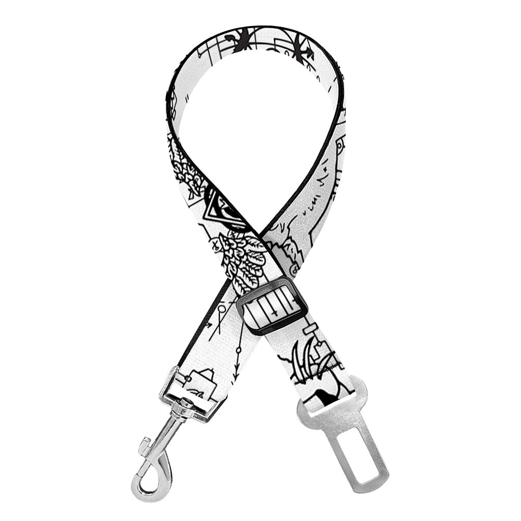 White And Black Wicca Magical Print Dog Seat Belt