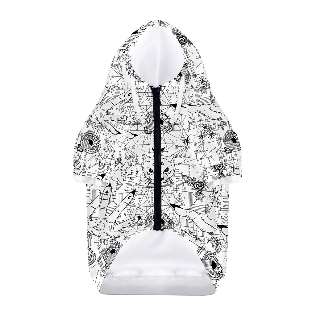 White And Black Wicca Magical Print Dog Zip Up Hoodie