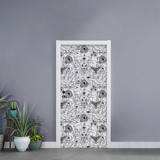 White And Black Wicca Magical Print Door Sticker