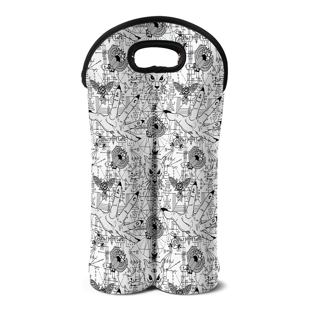 White And Black Wicca Magical Print Double Neoprene Wine Tote