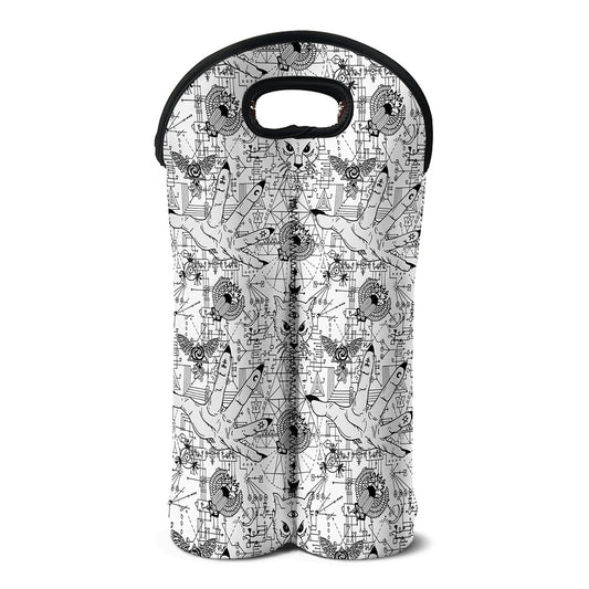 White And Black Wicca Magical Print Double Neoprene Wine Tote