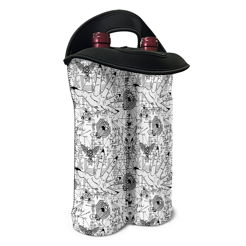 White And Black Wicca Magical Print Double Neoprene Wine Tote