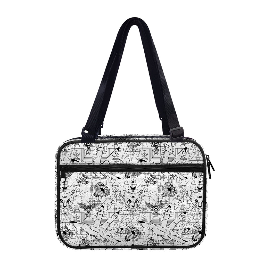 White And Black Wicca Magical Print Double Strap Bible Bag