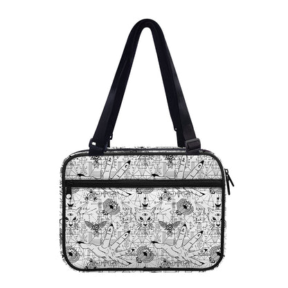 White And Black Wicca Magical Print Double Strap Bible Bag