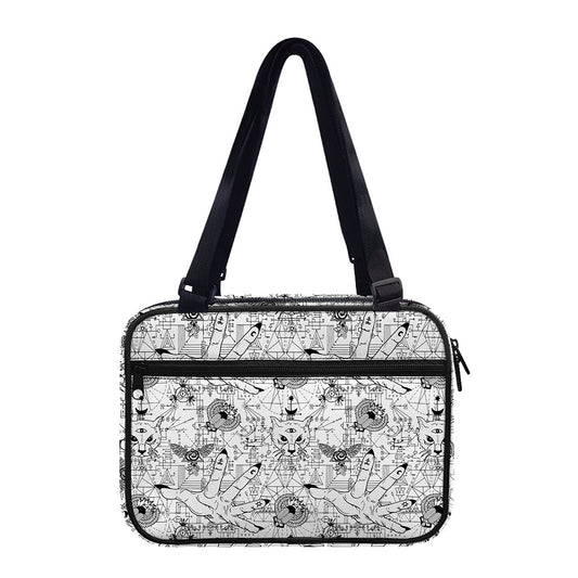 White And Black Wicca Magical Print Double Strap Bible Bag