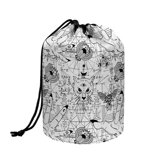 White And Black Wicca Magical Print Drawstring Makeup Bag