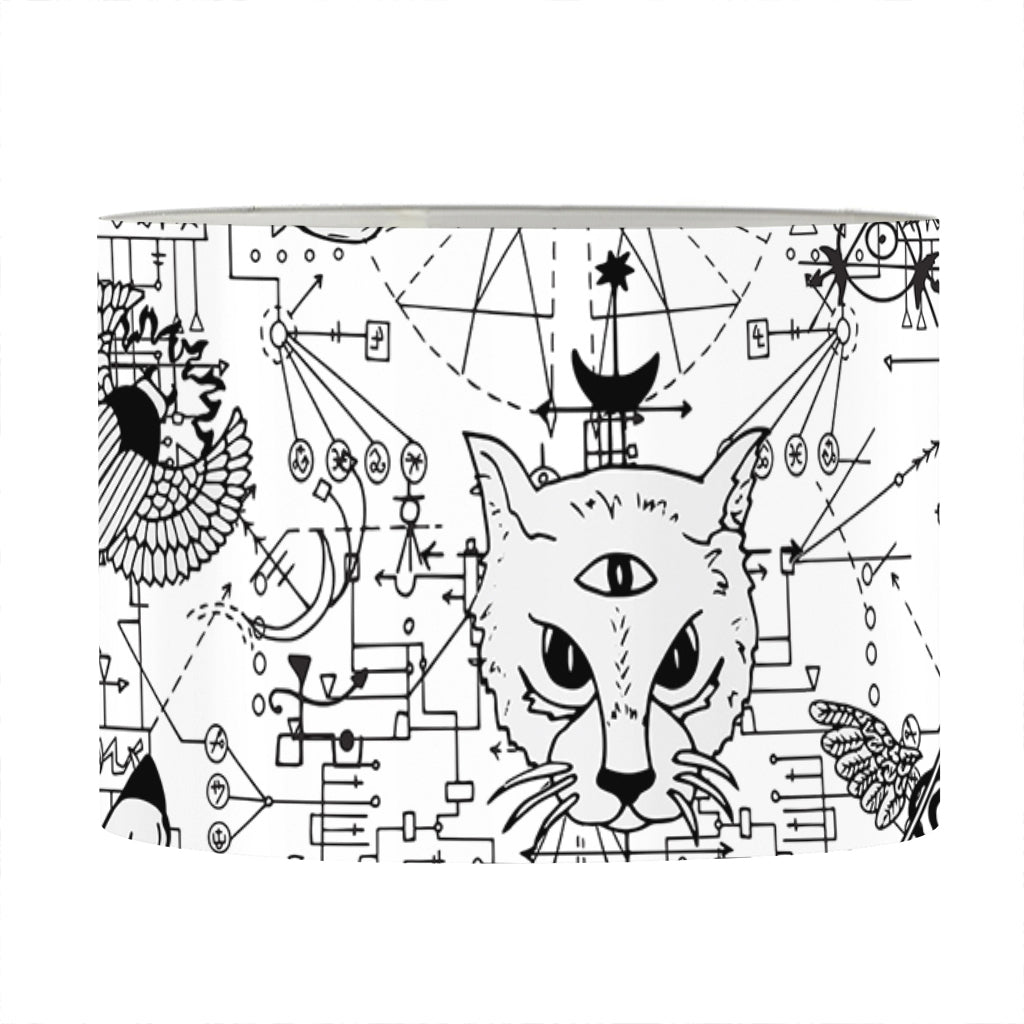White And Black Wicca Magical Print Drum Lamp Shade