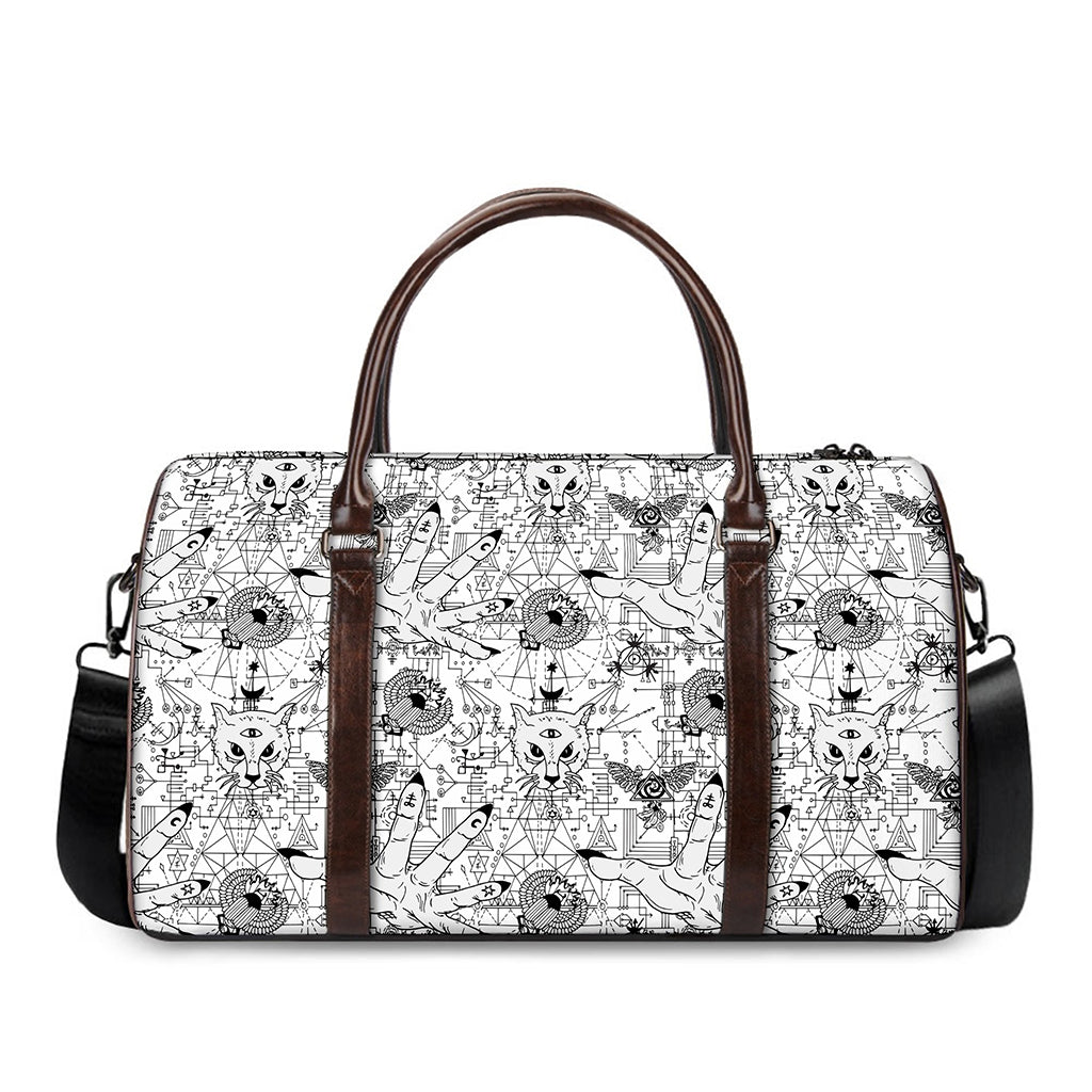 White And Black Wicca Magical Print Duffle Bag