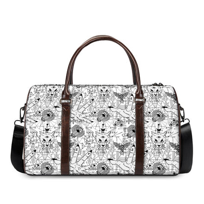 White And Black Wicca Magical Print Duffle Bag