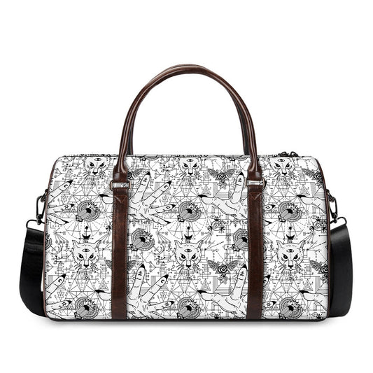 White And Black Wicca Magical Print Duffle Bag