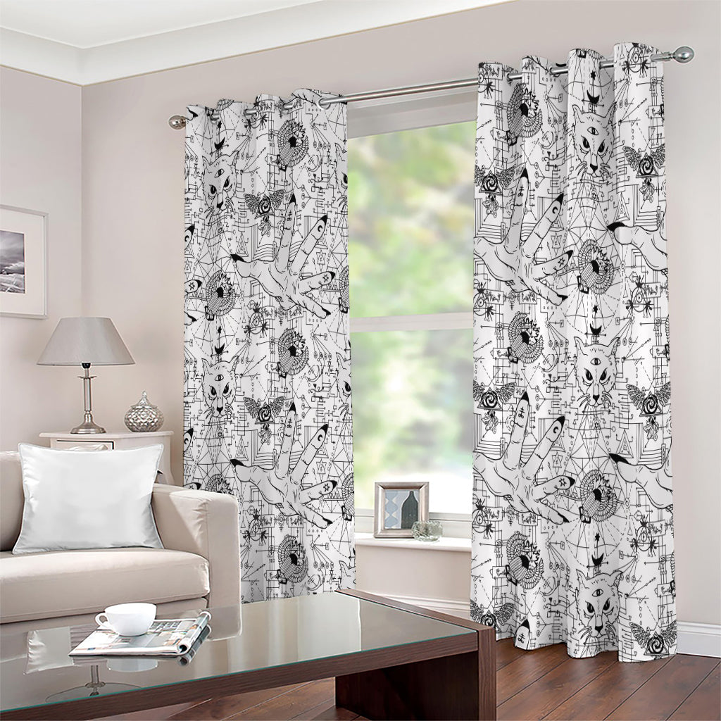 White And Black Wicca Magical Print Extra Wide Grommet Curtains