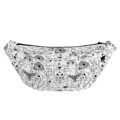 White And Black Wicca Magical Print Fanny Pack